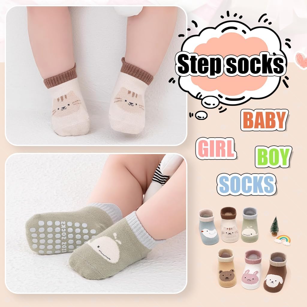 Adorable &amp; Safe Cartoon Socks for Toddlers (6 Pairs, Ages 1–3)