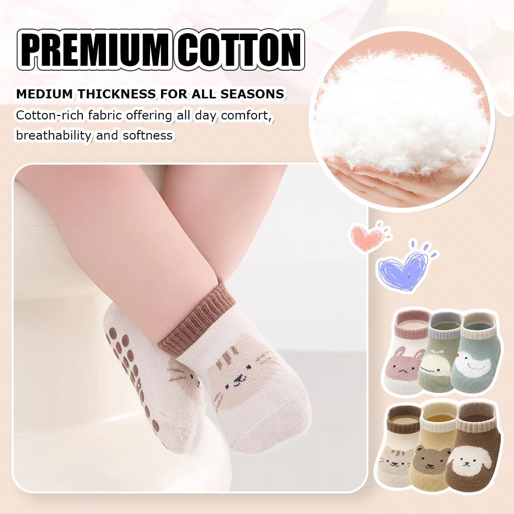 Adorable &amp; Safe Cartoon Socks for Toddlers (6 Pairs, Ages 1–3)
